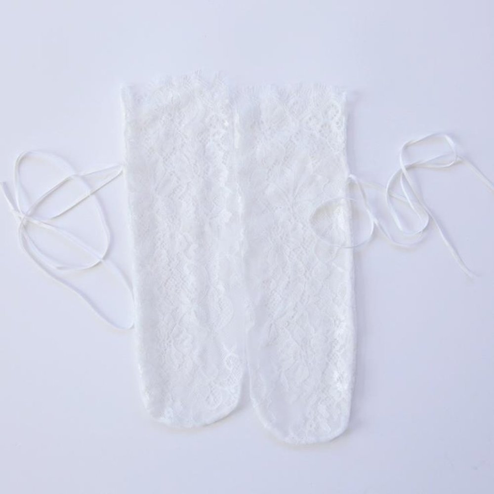 Lace Floral Tie Ribbon Socks White - Picture 5 of 6